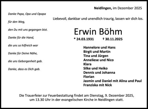 Trauer Erwin Böhm