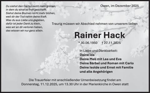 Trauer Rainer Hack