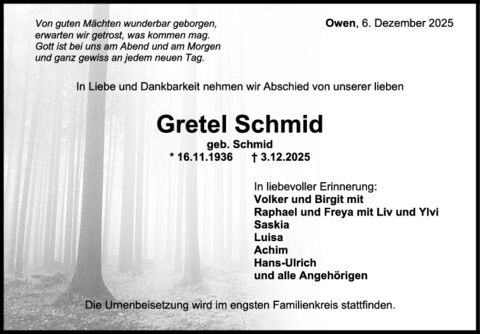 Trauer Gretel Schmid