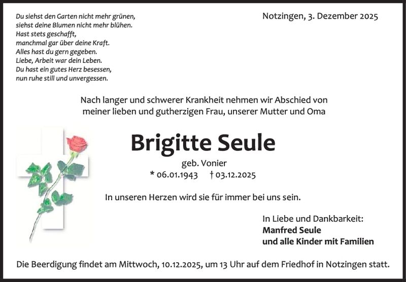 Trauer Brigitte Seule