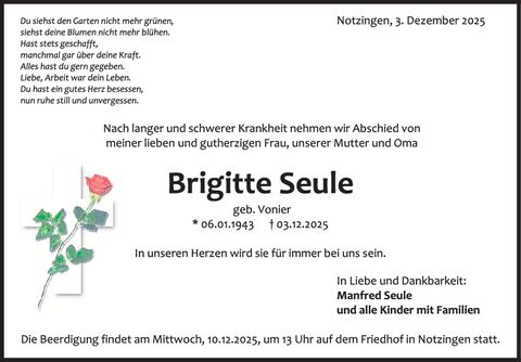 Trauer Brigitte Seule