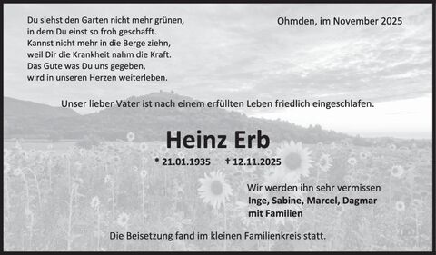 Trauer Heinz Erb