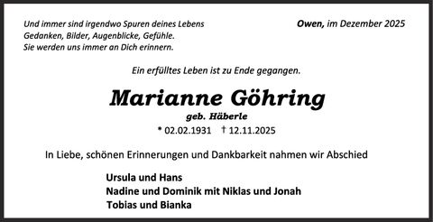 Trauer Marianne Göhring