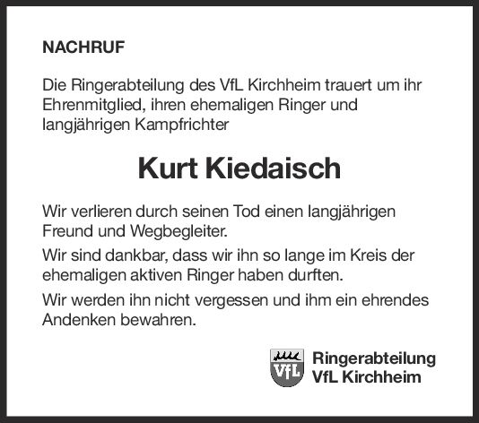 Nachruf Kurt Kiedaisch