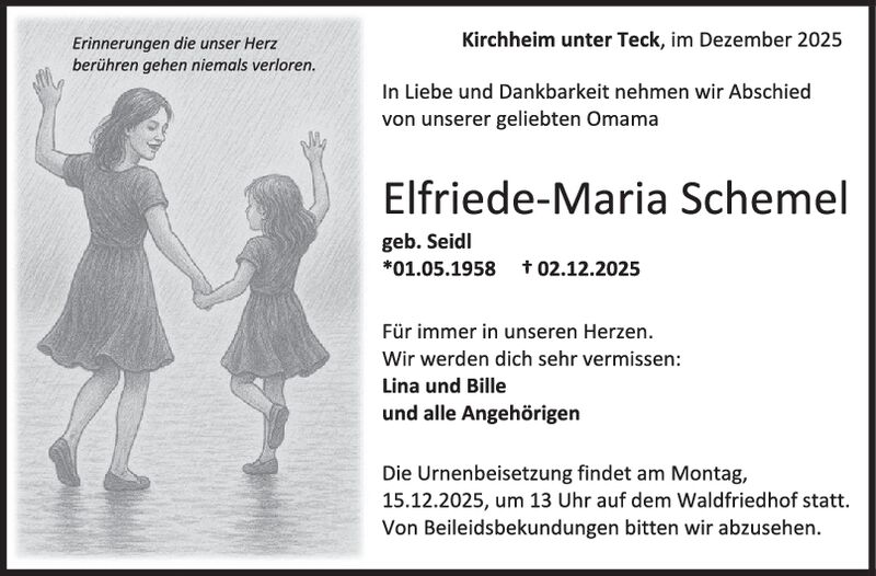 Trauer Elfriede-Maria Schemel