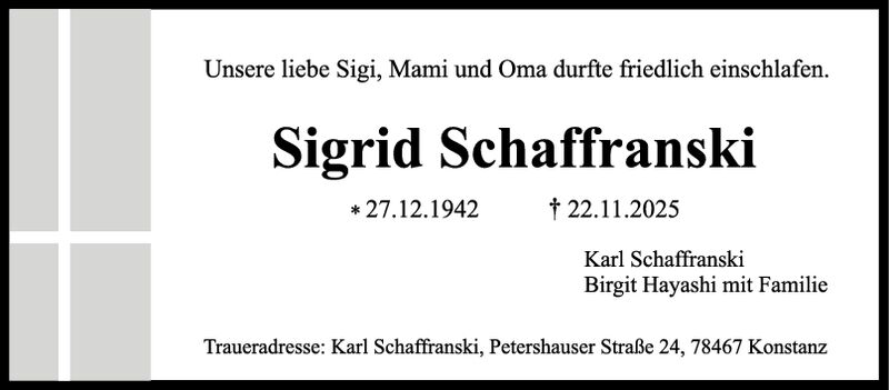 Trauer Sigrid Schaffranski