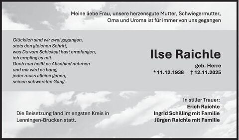 Trauer Ilse Raichle