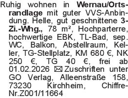 Ruhig wohnen in Wernau/Or