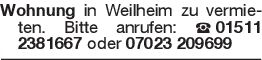 Wohnung in Weilheim zu ve