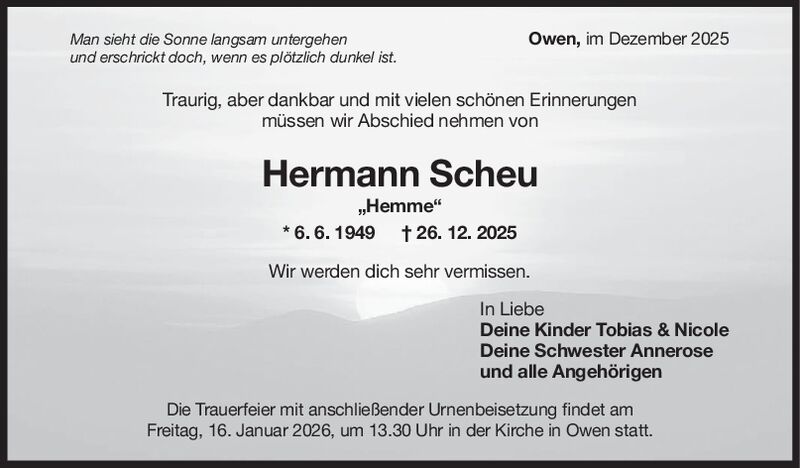 Trauer Hermann Scheu
