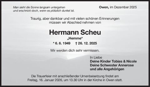 Trauer Hermann Scheu