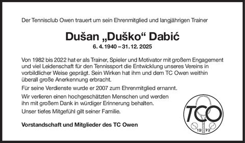 Nachruf Dušan „Duško“ Dabic