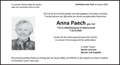 Trauer Anna Paech