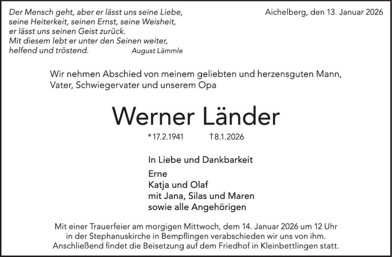 Trauer Werner Länder