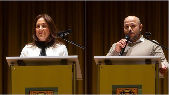 Ohmdends amtierende Bürgermeisterin Barbara Born und Herausforderer Achim Dschafarow haben sich den Wählerinnen und Wählern in d