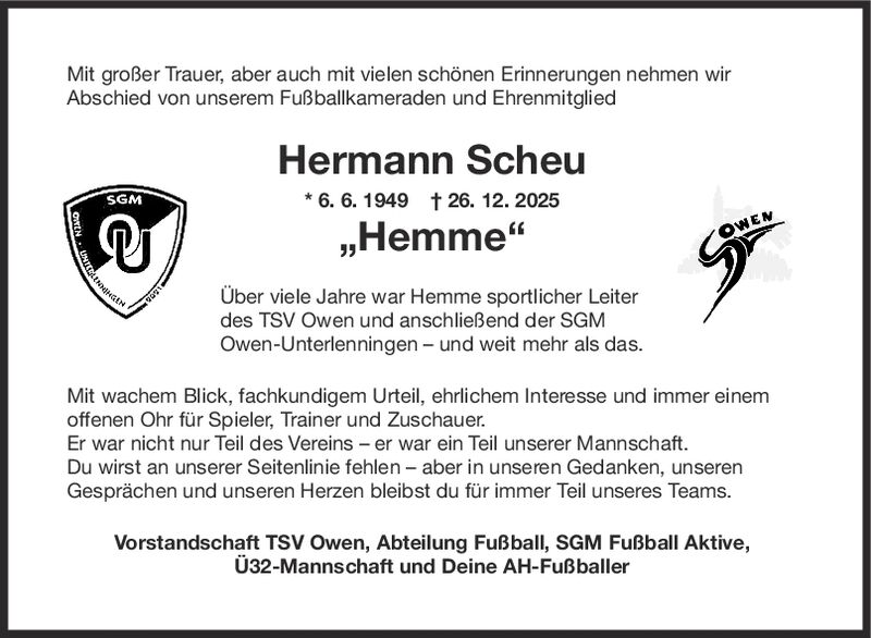 Nachruf Hermann Scheu