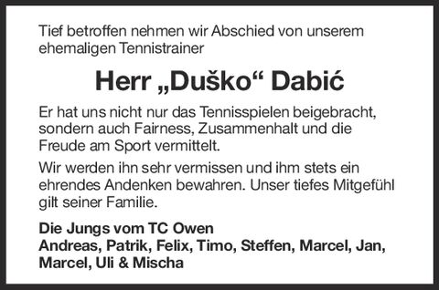 Nachruf Dusko Dabic