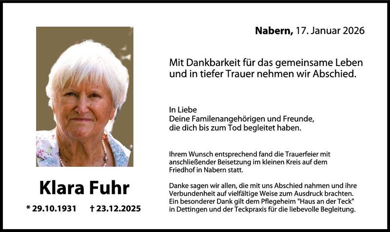Trauer Klara Fuhr