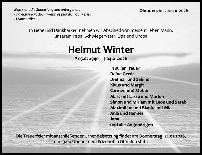 Trauer Helmut Winter