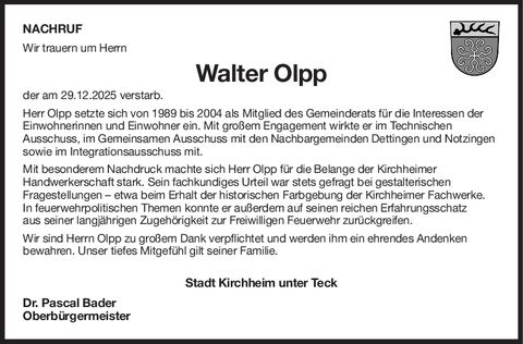 Nachruf Walter Olpp