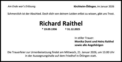 Trauer Richard Raithel
