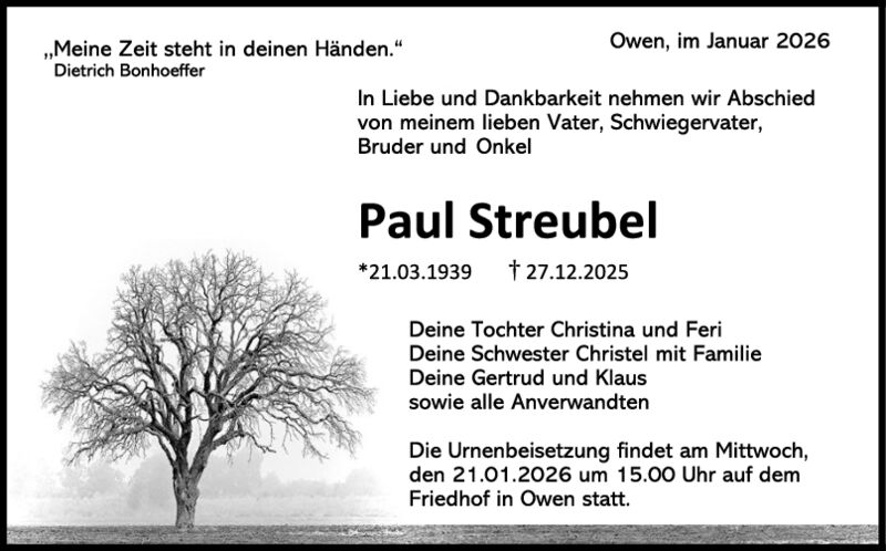 Trauer Paul Streubel