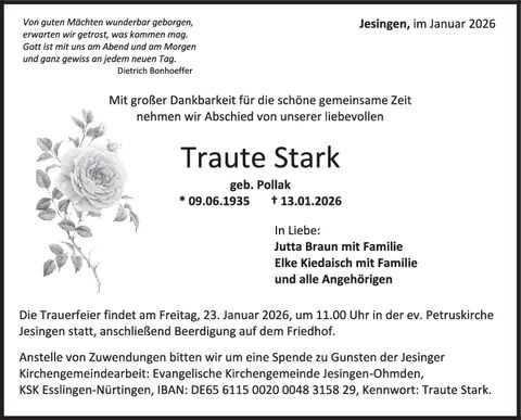 Trauer Traute Stark