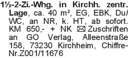 1½-2-Zi.-Whg. in Kirchh.