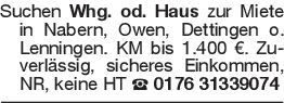 Suchen Whg. od. Haus zur