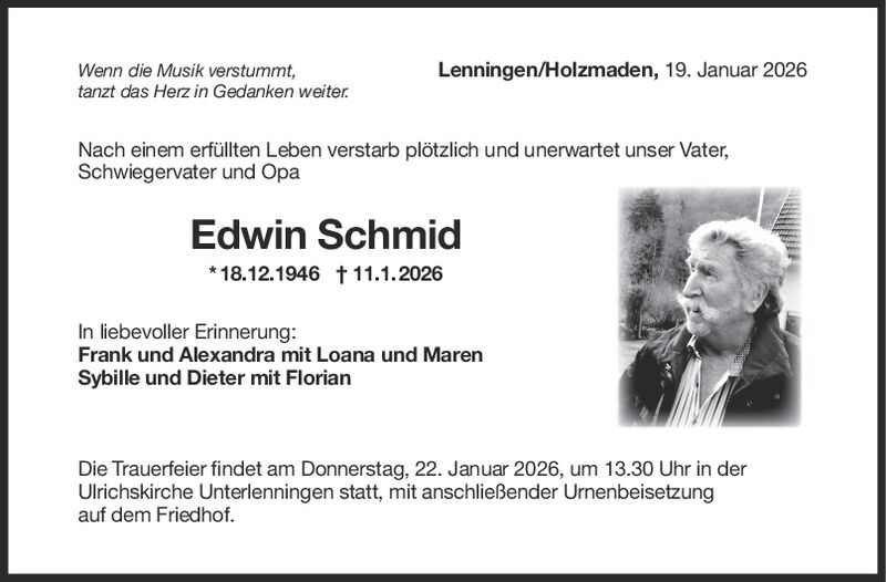 Trauer Edwin Schmid