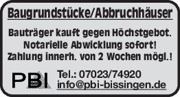 Baugrundstücke/Abbruchhäuser