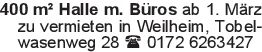 400 m² Halle m. Büros ab