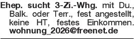 Ehep. sucht 3-Zi.-Whg. mi
