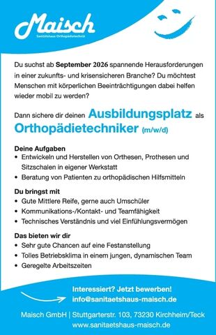 Ausbildungsplatz Orthopädietechniker