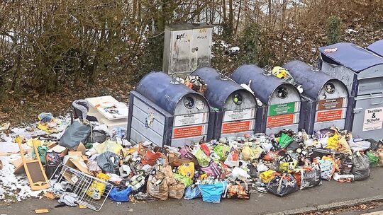 Vor den Glas- und Kleidercontainern türmt sich häufig illegal entsorgter Abfall.  Foto: pr