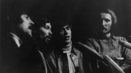 Schobert und Black, Reinhard Mey und Hannes Wader (von links nach rechts) in der Bastion im Dezember 1969.