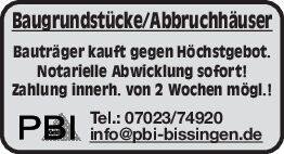 Baugrundstücke/Abbruchhäuser