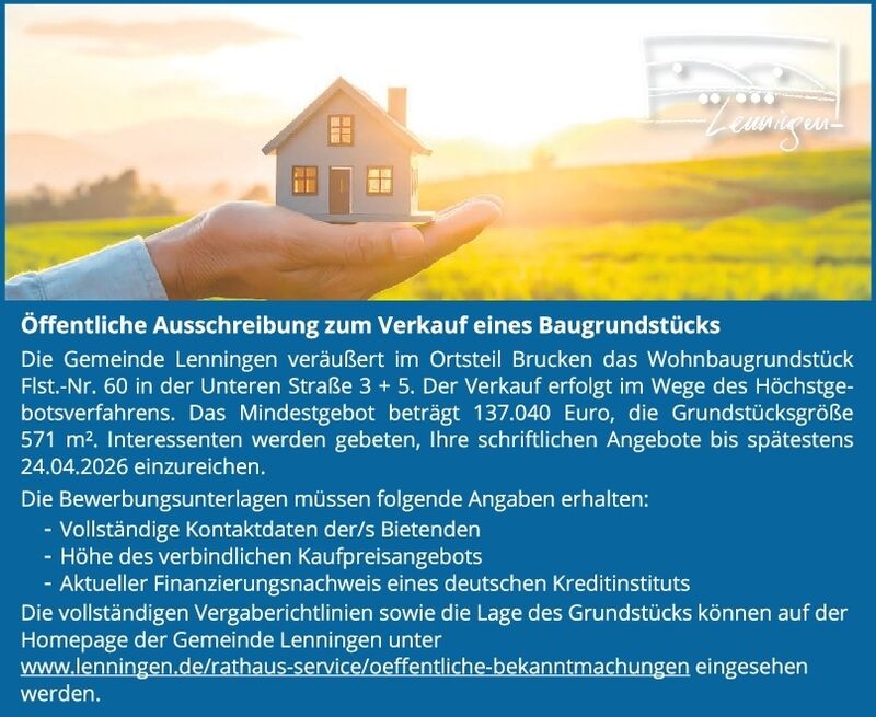 Öffentliche Ausschreibung zum Verkauf