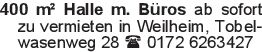 400 m² Halle m. Büros ab