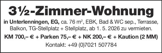 3 1/2 Zimmer-Wohnung zu vermieten