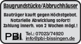 Baugrundstücke/Abbruchhäuser