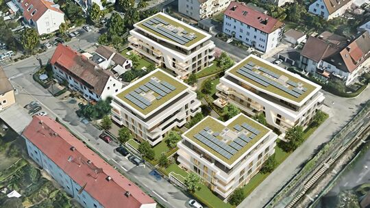 Die vier Häuser in der Wendlinger Stadtmitte sollen bis 2029 fertiggestellt werden. Foto: Neckar-Fils eG
