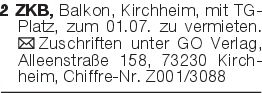 2 ZKB, Balkon, Kirchheim,