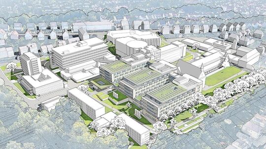So sieht der Masterplan für das Klinikum Esslingen nach den Neubauten und Umbauten aus. Foto: HWP Planungsgesellschaft mbH (Visu So sieht der Masterplan für das Klinikum Esslingen nach den Neubauten und Umbauten aus. Foto: HWP Planungsgesellschaft mbH (Visu