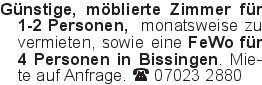 Günstige, möblierte Zimme