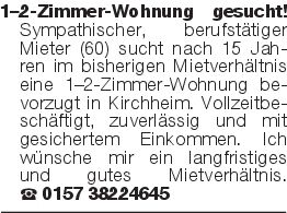 1–2-Zimmer-Wohnung gesuch