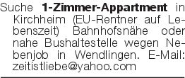 Suche 1-Zimmer-Appartment