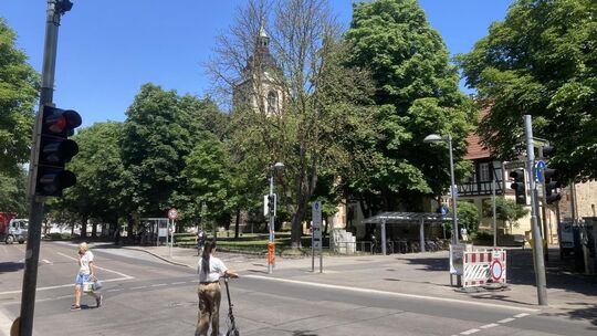Läuft: der Fußgängerverkehr an der Kreuzung Max-Eyth- / Alleenstraße. Foto: Andreas Volz