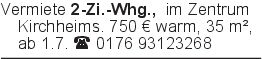 Vermiete 2-Zi.-Whg., im Z