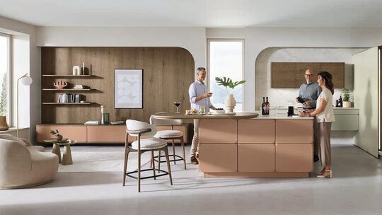 Stilvolle Hommage an den Retro-Style der 1950er-Jahre: Designfronten mit hochwertiger Mattlack-Oberfläche und gesofteten Ecken, Stilvolle Hommage an den Retro-Style der 1950er-Jahre: Designfronten mit hochwertiger Mattlack-Oberfläche und gesofteten Ecken,